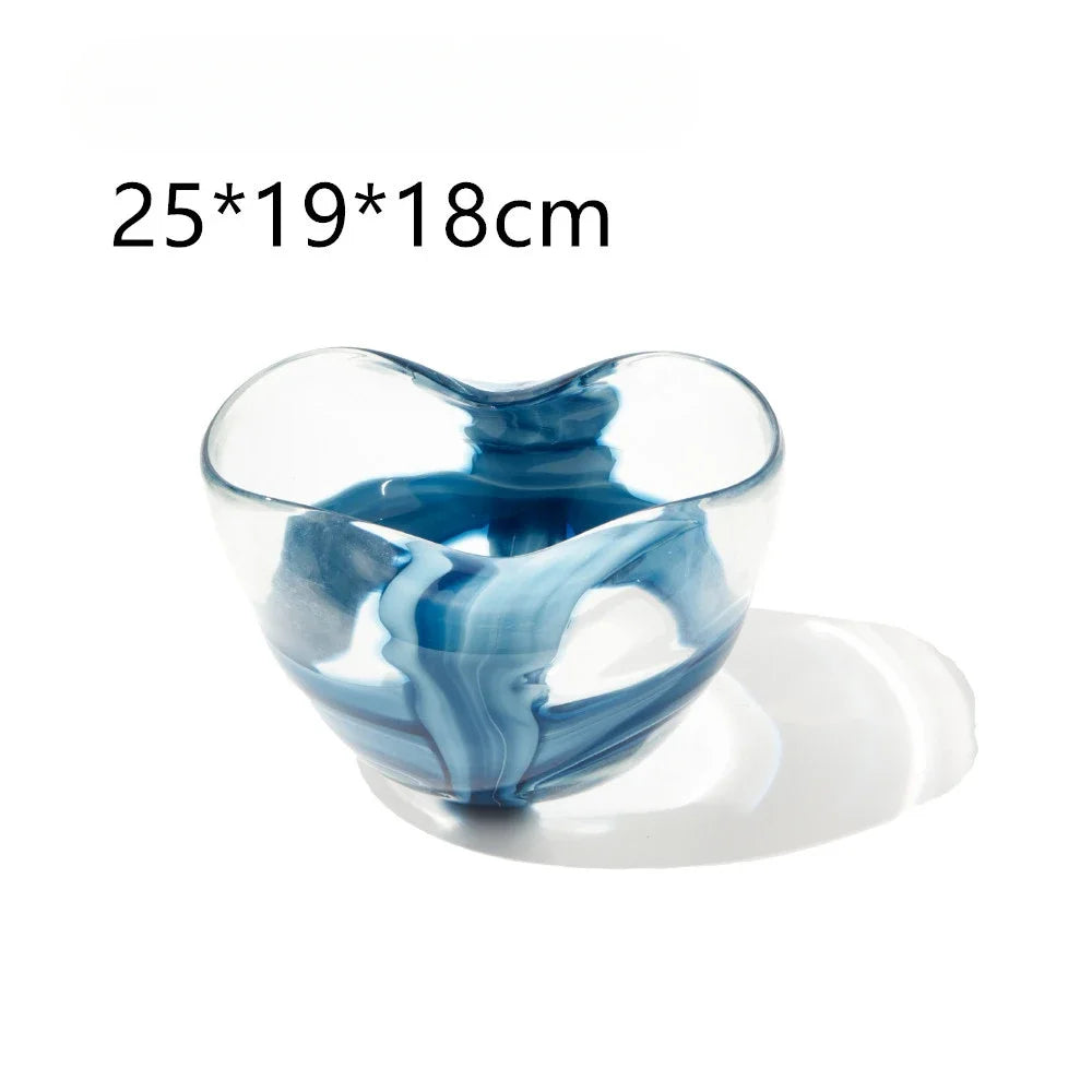 Nordic Style Handmade Transparent Pleated Blue Phoenix Tail Glass Vase Flower Table Model Room Living Room Decoration Flower Pot
